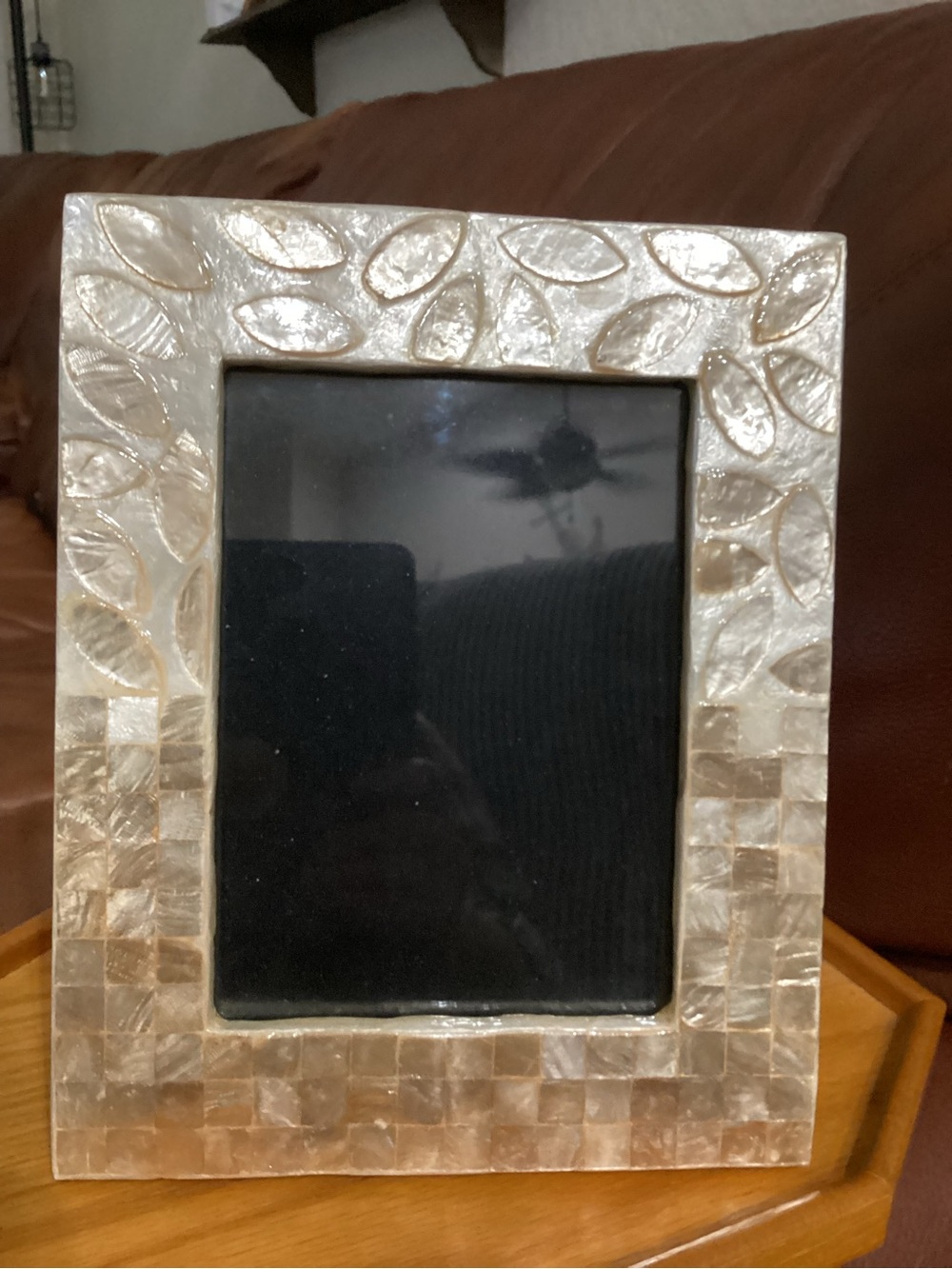 Elegant Shell Mosaic Mother of Pearl Photo Frame holds a 5x7
